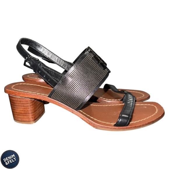Tory Burch Lowell II Black Leather Logo Sandals Size 7.5M – Chic & Classic - Picture 9 of 14